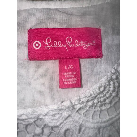 Lilly Pulitzer White Crochet Lace Sleeveless Top  L 100% Cotton Keyhole Back - Picture 6 of 10